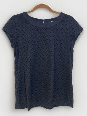 Roxy Embroidered Floral Eyelet Black Blouse Size Large